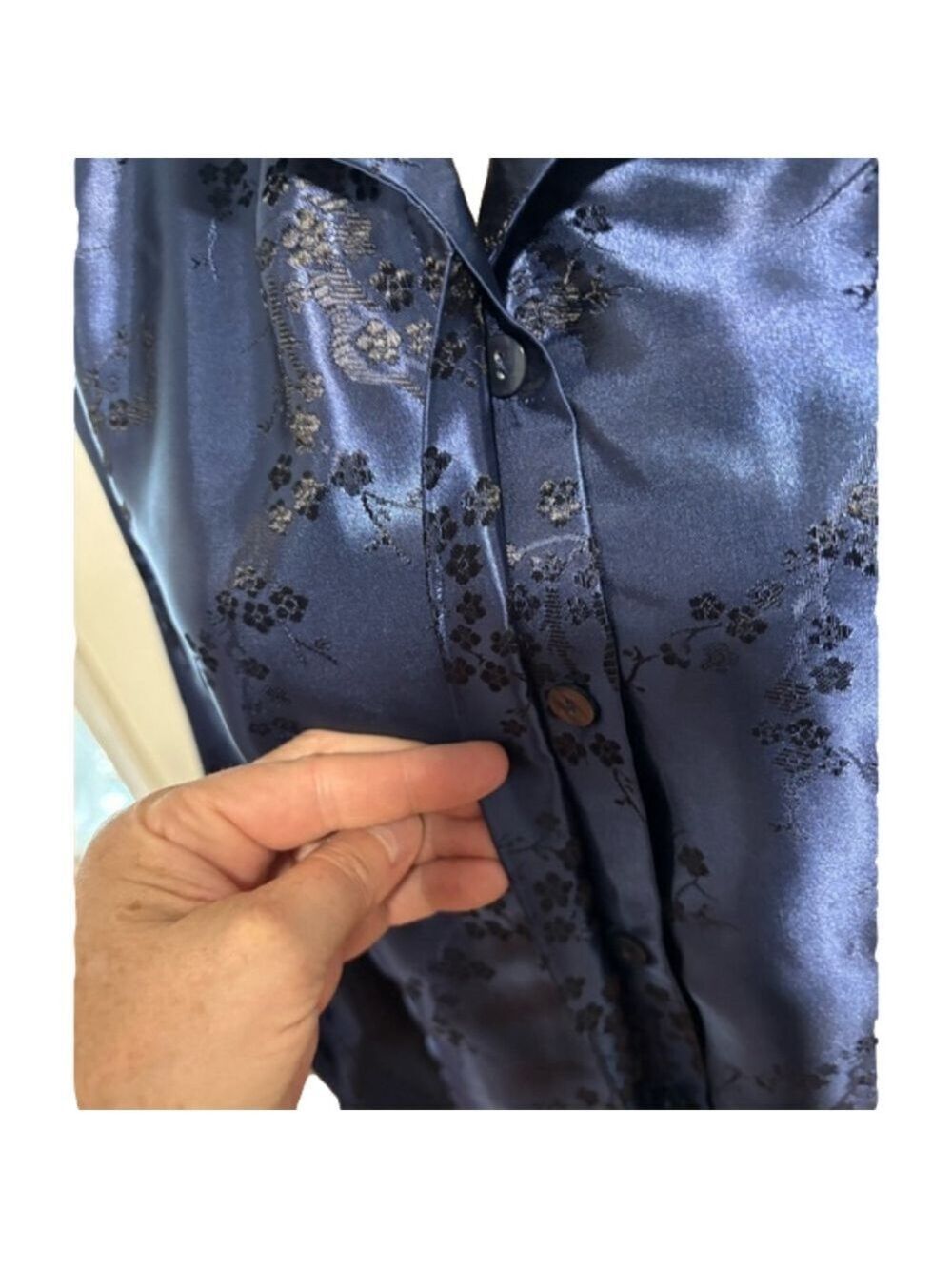 90s SATIN BROCADE BLUE ASIAN INSPIRED BROCADE LIZ BAKER SHIRT JACKET SHACKET 14 - Picture 8 of 12